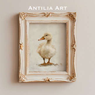 Vintag Duckling Painting Rustic Farm Animal Poster