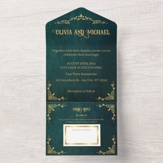 Vintag Dunkelgrün All In One Einladung (Innen Boden)