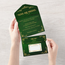 Vintag Dunkelgrün All In One Einladung