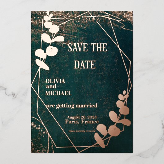 Vintag dunkelgrün mit Gold Folieneinladung (Vorderseite)