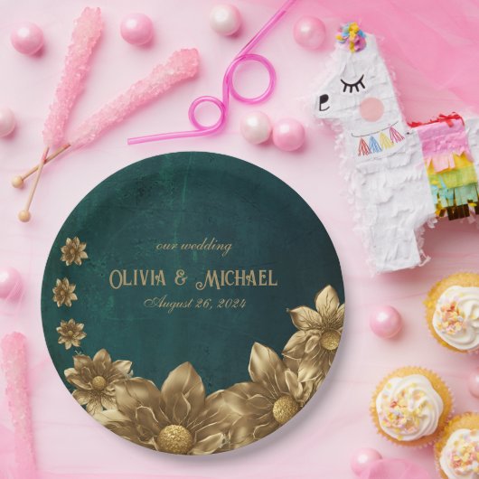 Vintag Dunkelgrün Pappteller (Party)