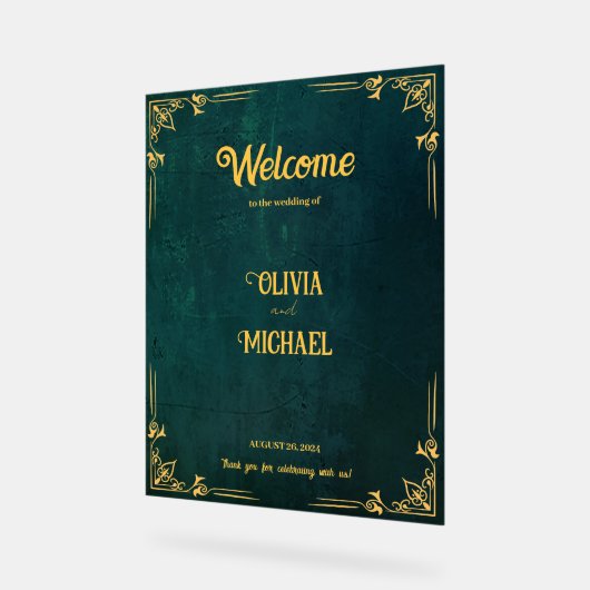 Vintag Dunkelgrün willkommen Acrylschild (Winkel)