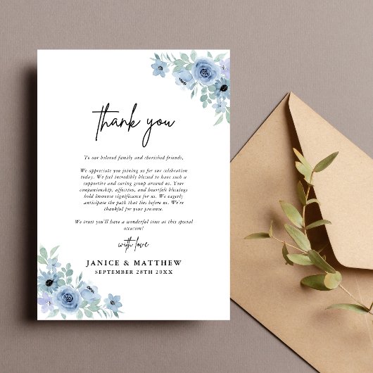 Vintag Dusty Blue Floral Wedding Dankeskarte