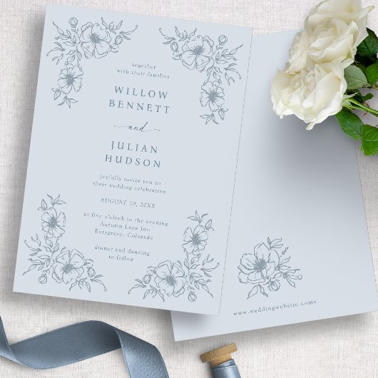 Vintag Dusty Blue Floral Wedding Einladung