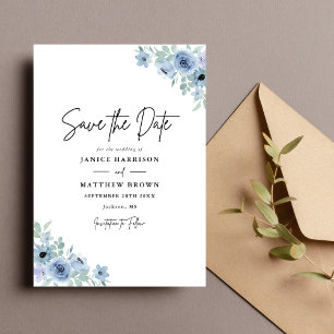 Vintag Dusty Blue Floral Wedding Save The Date