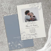Vintag Dusty Blue Foto Hochzeit Einladung