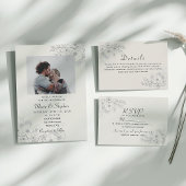 Vintag Dusty Blue Foto Hochzeit Einladung