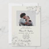 Vintag Dusty Blue Foto Hochzeit Einladung (Vorderseite)