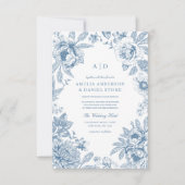 Vintag Dusty Blue Garden Monogram Wedding Einladung (Vorderseite)