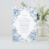 Vintag Dusty Blue Garden Monogram Wedding Einladung (Stehend Vorderseite)