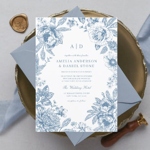 Vintag Dusty Blue Garden Monogram Wedding Einladung