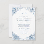 Vintag Dusty Blue Garden Monogram Wedding Einladung (Vorderseite)