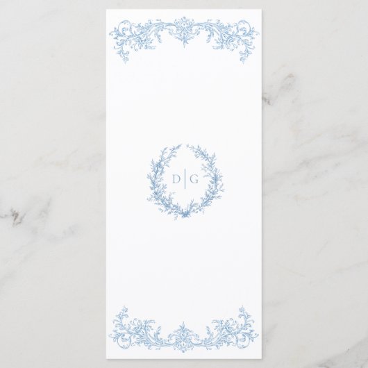 Vintag Dusty Blue Verziert Wedding Menükarte (Rückseite)