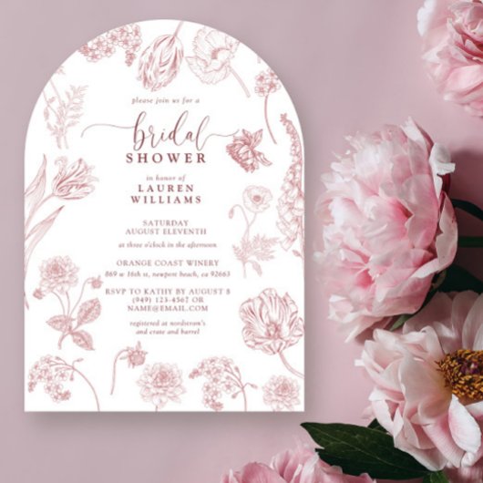 Vintag Dusty Rose Floral Script Brautparty Einladung