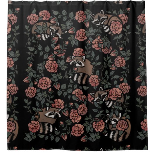 Vintag Dusty Rose Raccoons Duschvorhang (Vorderseite)