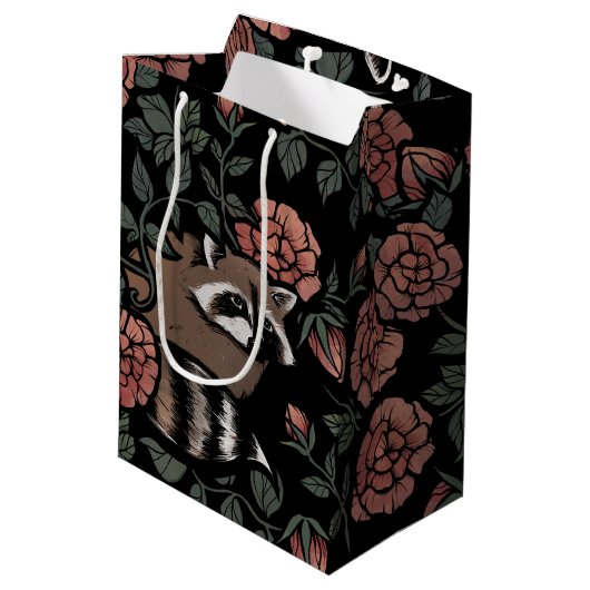Vintag Dusty Rose Raccoons Mittlere Geschenktüte (Rückseite Schrägansicht)