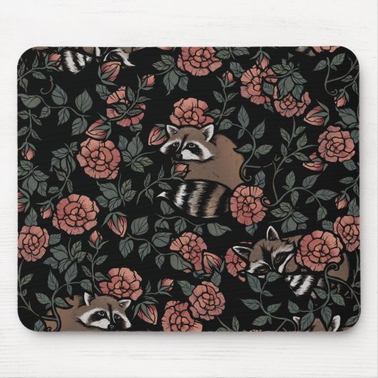 Vintag Dusty Rose Raccoons Mousepad (Vorne)