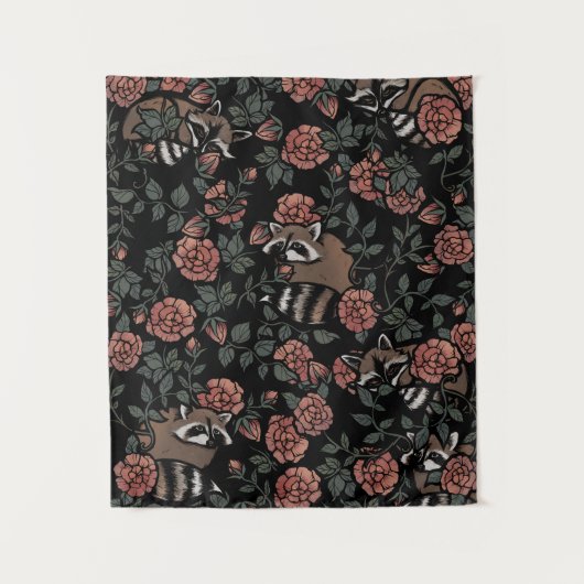 Vintag Dusty Rose Raccoons Muster Wandteppich (Vorderseite)