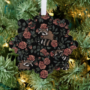 Vintag Dusty Rose Raccoons Ornament Karte
