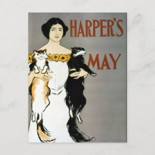 Vintag Edward Penfield CAT LADY Postkarte