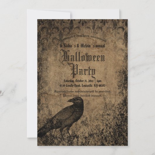 Vintag Eerie Gothic Spooky Raven Halloween-Party Einladung (Vorderseite)