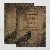 Vintag Eerie Gothic Spooky Raven Halloween-Party Einladung (Vorne/Hinten)