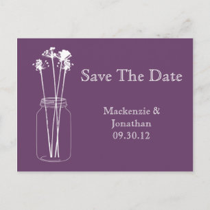 Vintag Eggplant Lila Mason Jar Save the Date Ankündigungspostkarte