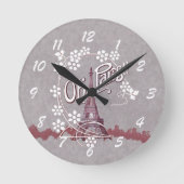Vintag Eiffelturm Oh Paris Frankreich Daisy Runde Wanduhr (Vorderseite)