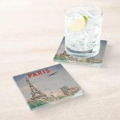 Vintag Eiffelturm Paris Air Travel Lithograph Glasuntersetzer (Schrägansicht)