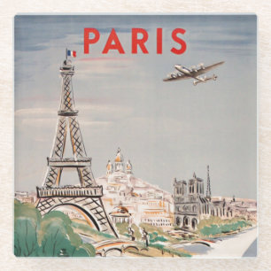 Vintag Eiffelturm Paris Air Travel Lithograph Glasuntersetzer