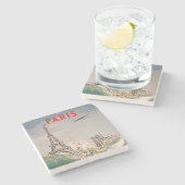 Vintag Eiffelturm Paris Air Travel Lithograph Steinuntersetzer (Seitenansicht)