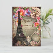 Vintag Eiffelturm Paris Brautparty Einladung (Stehend Vorderseite)