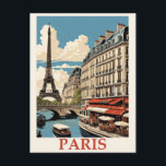 Vintag Eiffelturm Paris Frankreich Seine Café Postkarte<br><div class="desc">Jeder würde Liebe haben,  diese Vintage französische Postkarte mit einer Retro-Abbildung des Eiffelturms und einem Café an der Seine von Paris zu erhalten!</div>