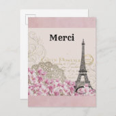 Vintag Eiffelturm Paris Frankreich Vielen Dank Postkarte (Vorne/Hinten)