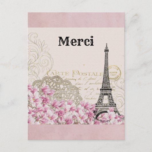 Vintag Eiffelturm Paris Frankreich Vielen Dank Postkarte (Vorderseite)