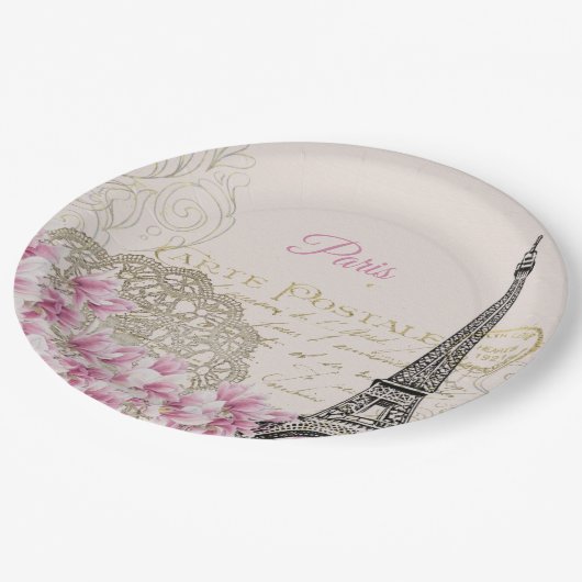 Vintag Eiffelturm Paris Postkarte Pappteller (Schrägansicht)