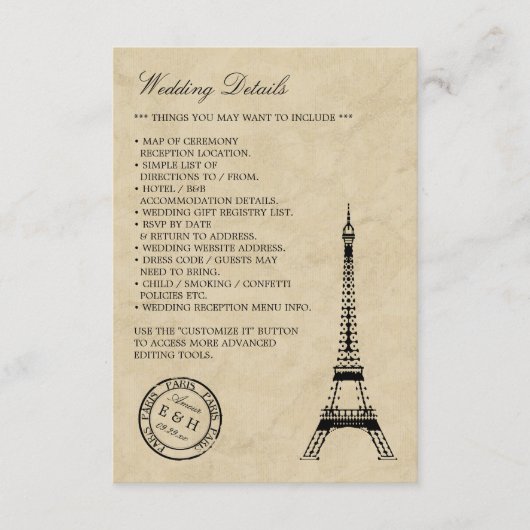 Vintag Eiffelturm Paris Postmark Wedding Begleitkarte (Vorderseite)