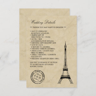 Vintag Eiffelturm Paris Postmark Wedding Begleitkarte