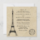 Vintag Eiffelturm Paris Postmark Wedding Einladung (Vorderseite)