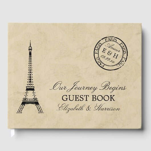 Vintag Eiffelturm Paris Postmark Wedding Gästebuch (Vorderseite)