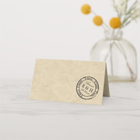 Vintag Eiffelturm Paris Postmark Wedding Platzkarte (Rückseite)