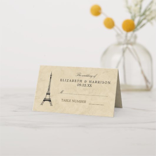 Vintag Eiffelturm Paris Postmark Wedding Platzkarte (Vorderseite)