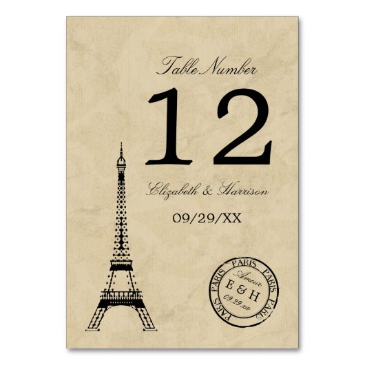 Vintag Eiffelturm Paris Postmark Wedding Tischnummer (Vorderseite)