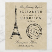 Vintag Eiffelturm Paris Postmark Wedding Weinetikett (Einzelnes Label)