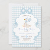 Vintag ein Alberner Gänseblauer Bow 1. Geburtstag Einladung (Vorderseite)