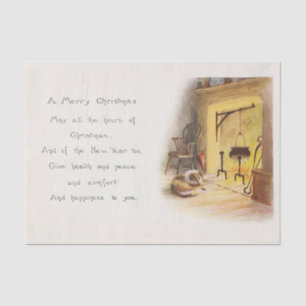 Vintag ein froher Weihnachtsgedicht Hund und Kamin Seidenpapier