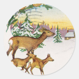 Vintag ein frohes Weihnachtsfest im Schnee Runder Aufkleber
