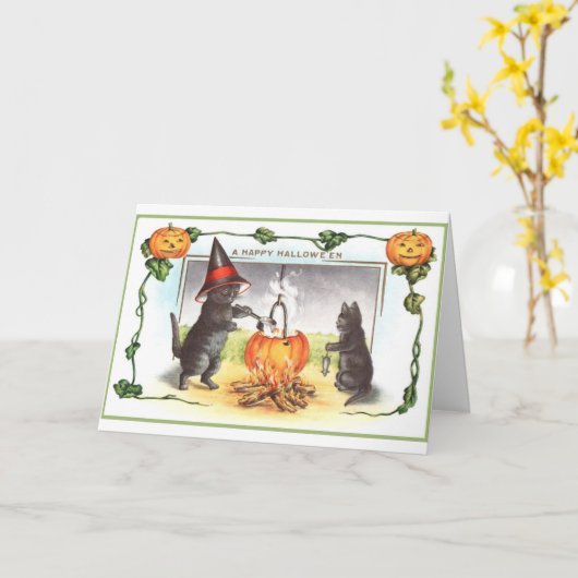 Vintag - ein glückliches Halloween, Karte (Gelbe Blume)