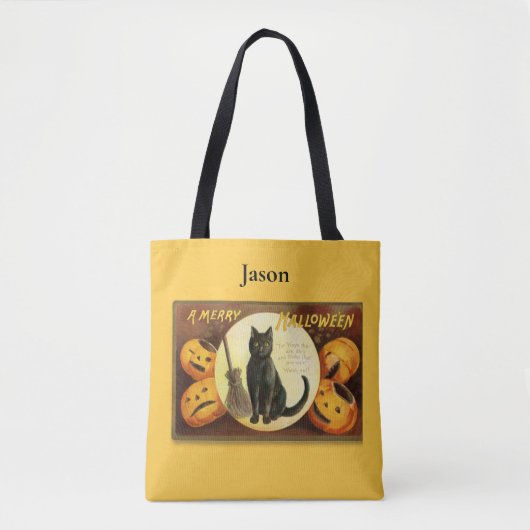 Vintag eine frohe Halloween-Black Cat Tasche (Vorderseite)