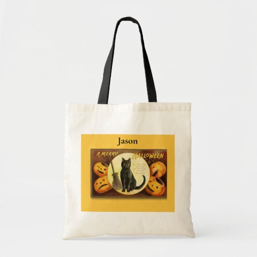 Vintag eine frohe Halloween-Black Cat Tragetasche (Vorne)